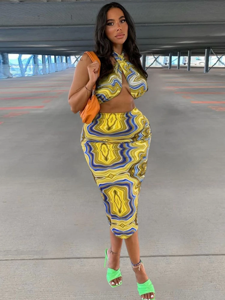 4XL Plus Size Empire Skirts 2 Piece Sets Women Cross Halter Crop Tops And Pencil Skirt Suit Summer New Fashion Print Outfits
4XL Plus Size Empire Skirts 2 Piece Sets Women Cross Halter Crop Tops And Pencil Skirt Suit Summer New Fashion Print Outfits