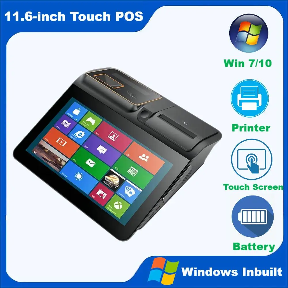 

Desktop Intel Windows POS D2 11.6 Inch Touch Screen Mini Cash Register 58mm Printer 4+64GB 4G WIFI BT LAN 2D Scanner NFC Reader
