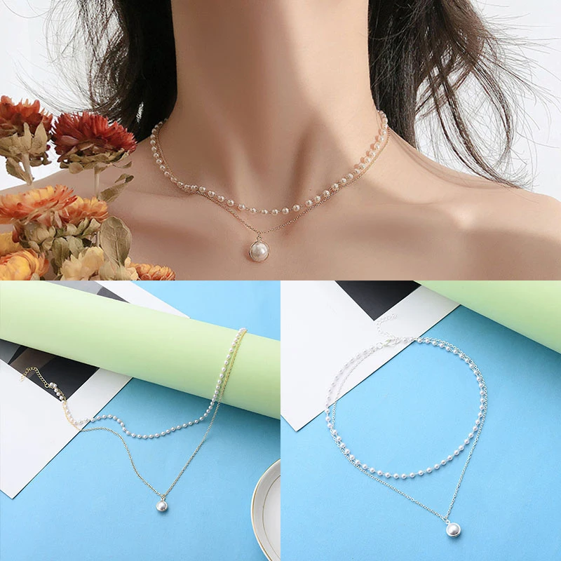 Korean Style Pendant Necklace Clavicle Chain Choker Imitate Pearl Neck Chain Double Layer Women Jewelry Trendy Charm Necklaces
Korean Style Pendant Necklace Clavicle Chain Choker Imitate Pearl Neck Chain Double Layer Women Jewelry Trendy Charm Necklaces