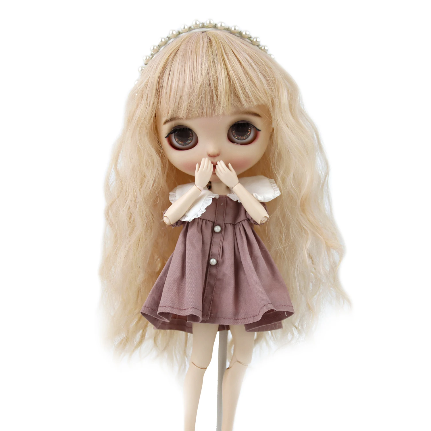 

US Free Shipping Tress Blyth Wig Golden Yellow Kinky Curly Long Synthetic Fiber Hair For Blythes Pullip Doll Accessories