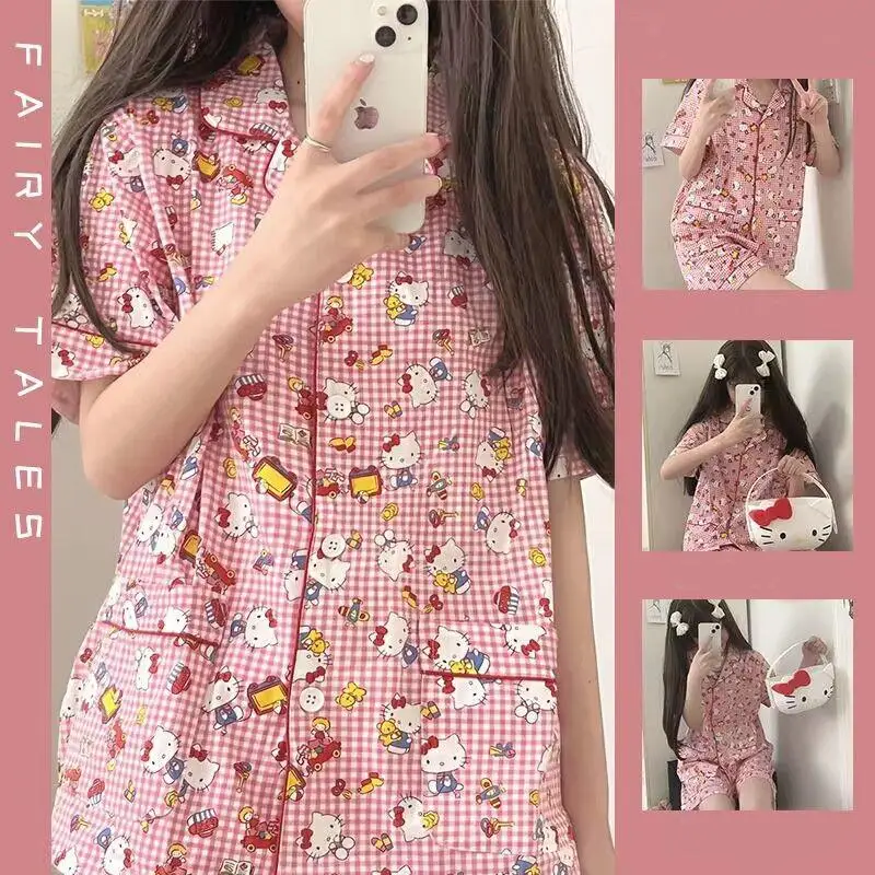 Sanrios Pajamas Girl Summer Japanese Student Cartoon Cute Hello Kitty Plaid Short Sleeve Loungewear Set Can Be Worn Outside
Sanrios Pajamas Girl Summer Japanese Student Cartoon Cute Hello Kitty Plaid Short Sleeve Loungewear Set Can Be Worn Outside