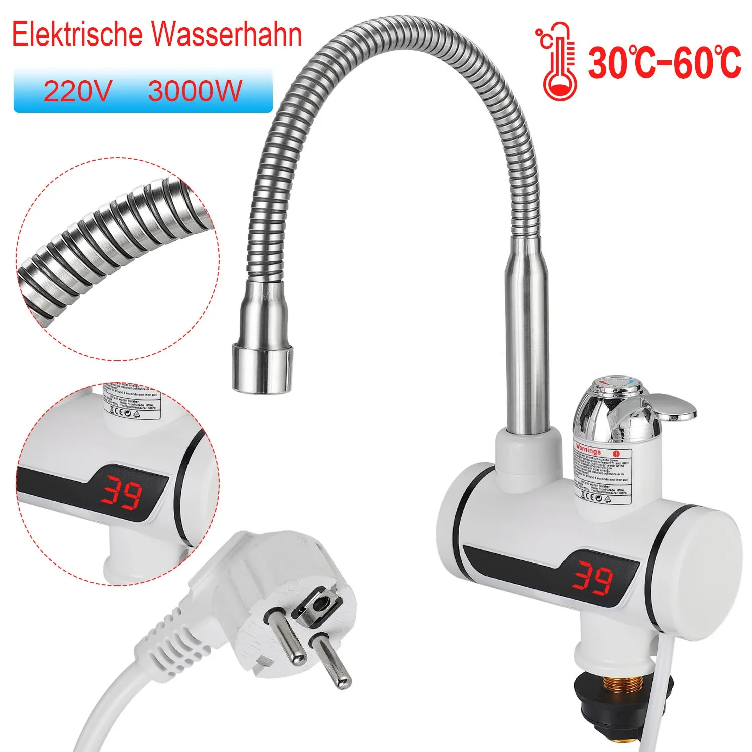 3000W Electric Home Heating Faucet Kitchen Bathroom Faucet Accessories Household Electric Hot Water Faucet With Digital Display
3000W Electric Home Heating Faucet Kitchen Bathroom Faucet Accessories Household Electric Hot Water Faucet With Digital Display