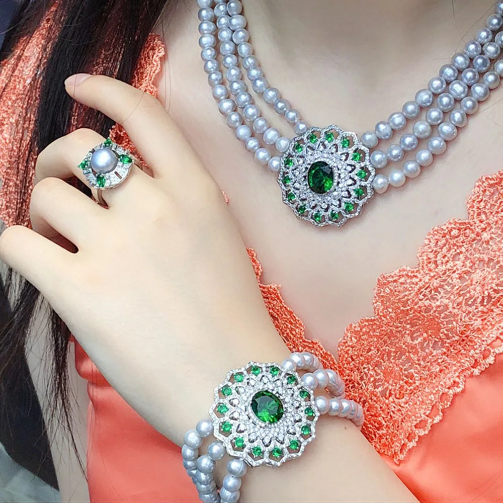 Luxurious Natural Freshwater Pearl Jewelry Set Necklace Bracelet Earrings Adjustable Ring Crystal Cubic Zirconia Pendant
Luxurious Natural Freshwater Pearl Jewelry Set Necklace Bracelet Earrings Adjustable Ring Crystal Cubic Zirconia Pendant