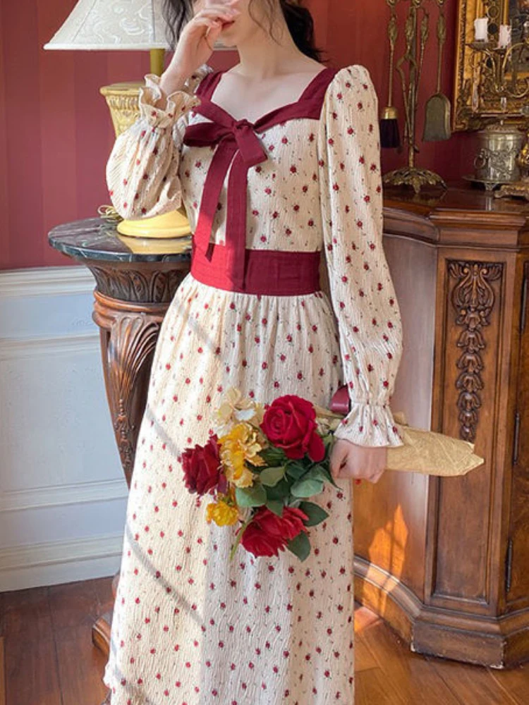 2022 Spring Elegant Floral Midi Dress Woman Evening Party Sweet Korean Fashion Dress Long Sleeve Casual Dress Female Bow Design
2022 Spring Elegant Floral Midi Dress Woman Evening Party Sweet Korean Fashion Dress Long Sleeve Casual Dress Female Bow Design