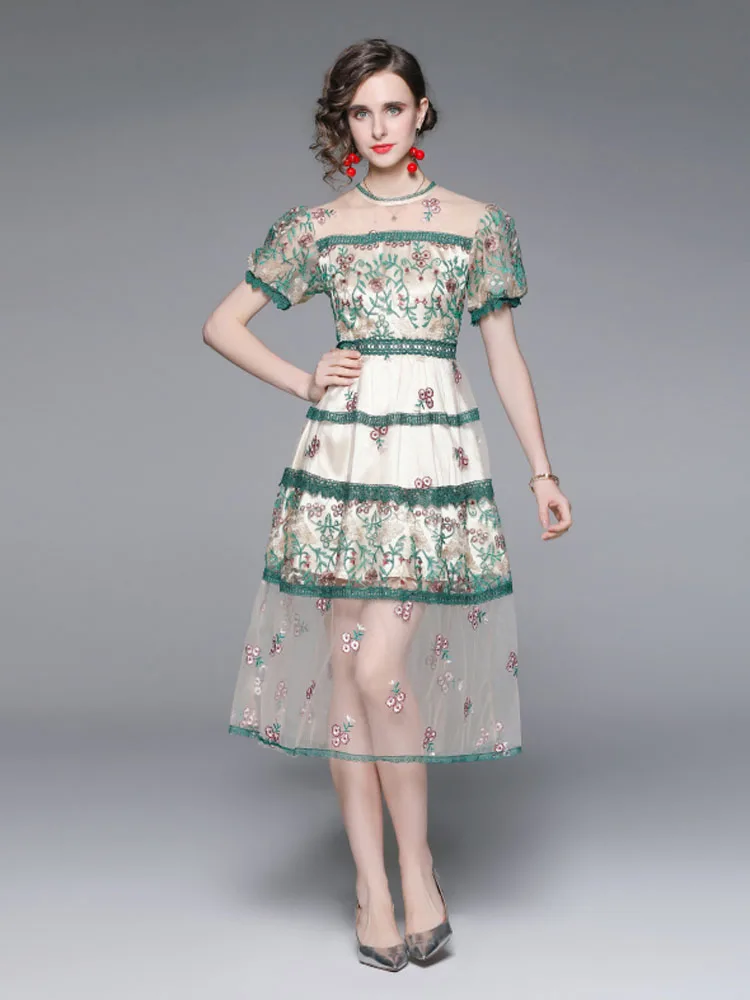 2022 Summer Women's Dress Floral Short Sleeve Mesh Embroidered Lace Puff Sleeve Lace Vintage Lady Dress B22
2022 Summer Women's Dress Floral Short Sleeve Mesh Embroidered Lace Puff Sleeve Lace Vintage Lady Dress B22