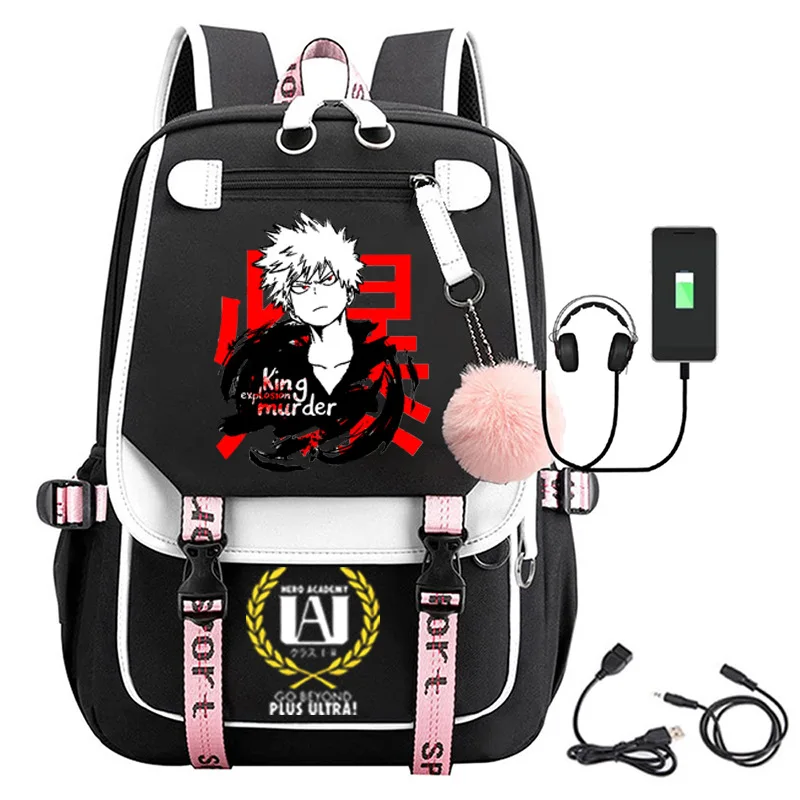 My Hero Academia Bakugou аниме USB-порт рюкзак нейлоновая школьная книга студенческие