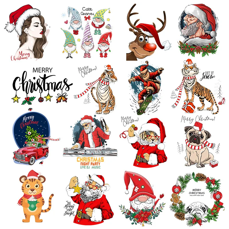 

Christmas Heat Transfer Patches For Clothing DIY Sticker Washable Iron On Patch T-Shirt Hoodies Christmas Girl Deer Appliques