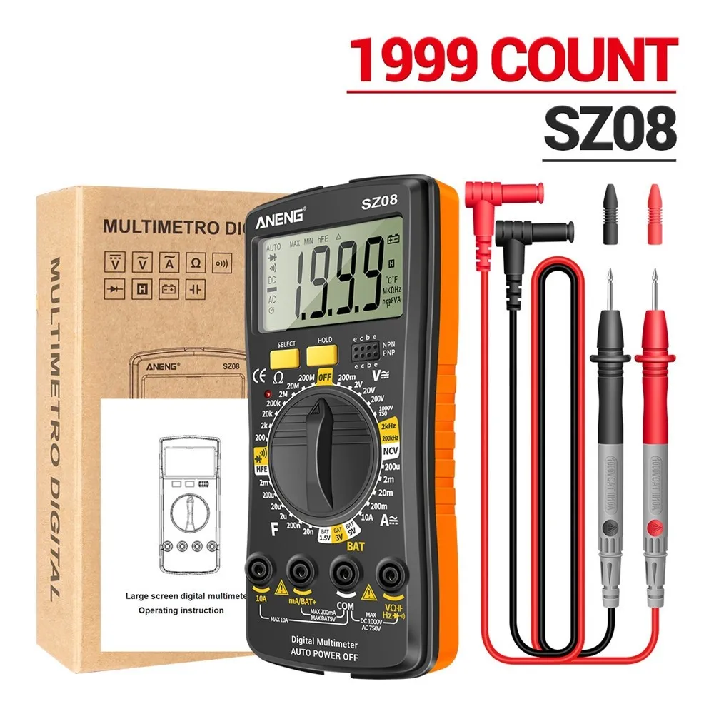ANENG SZ08 Digital Multimeter Smart NCV Portable LCD 1999 Counts Diode Auto Voltmeter AC DC 220V Testers With Test Lead
ANENG SZ08 Digital Multimeter Smart NCV Portable LCD 1999 Counts Diode Auto Voltmeter AC DC 220V Testers With Test Lead