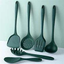 Heat Resistant Silicone Cooking Utensil Set Green Spatula Soup Spoon Brush Ladle Pasta Colander Non-stick Cookware Kitchen Tools