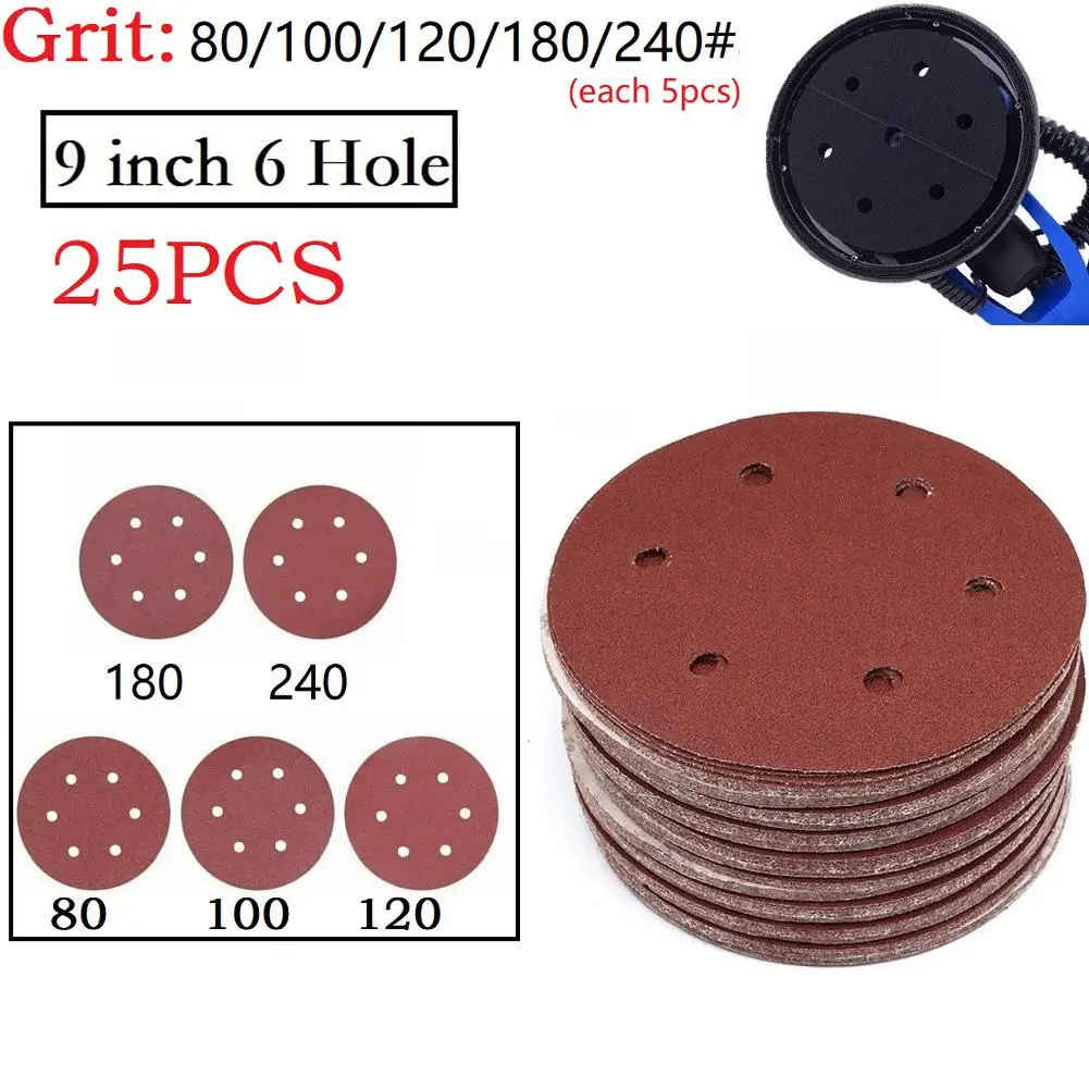 25Pcs/set 9 Inch 225mm 6 Hole Sanding Paper 80-240grit Electric Wall Polisher Sander Polishing Drywall Sander Hook & Loop
25Pcs/set 9 Inch 225mm 6 Hole Sanding Paper 80-240grit Electric Wall Polisher Sander Polishing Drywall Sander Hook & Loop