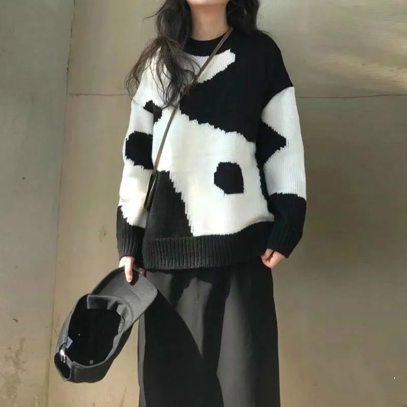 Sweater Ladies Knitted Casual Fashion Clothing Cow Pullover Print All-match Loose Stitching Sweater 2022 New 
Sweater Ladies Knitted Casual Fashion Clothing Cow Pullover Print All-match Loose Stitching Sweater 2022 New