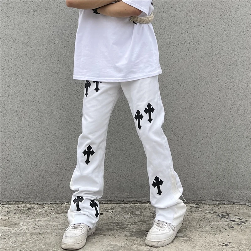 Straight Loose Black White Oversize Track Pants High Street Leather Cross Embroidery Vibe Casual Trousers Men and Women
Straight Loose Black White Oversize Track Pants High Street Leather Cross Embroidery Vibe Casual Trousers Men and Women