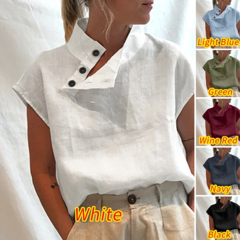 Summer Street Top Short Sleeve Button Stand Collar Linen Casual Pullover Loose Shirt Solid Color Fashion Ladies Blusas Elegantes
Summer Street Top Short Sleeve Button Stand Collar Linen Casual Pullover Loose Shirt Solid Color Fashion Ladies Blusas Elegantes