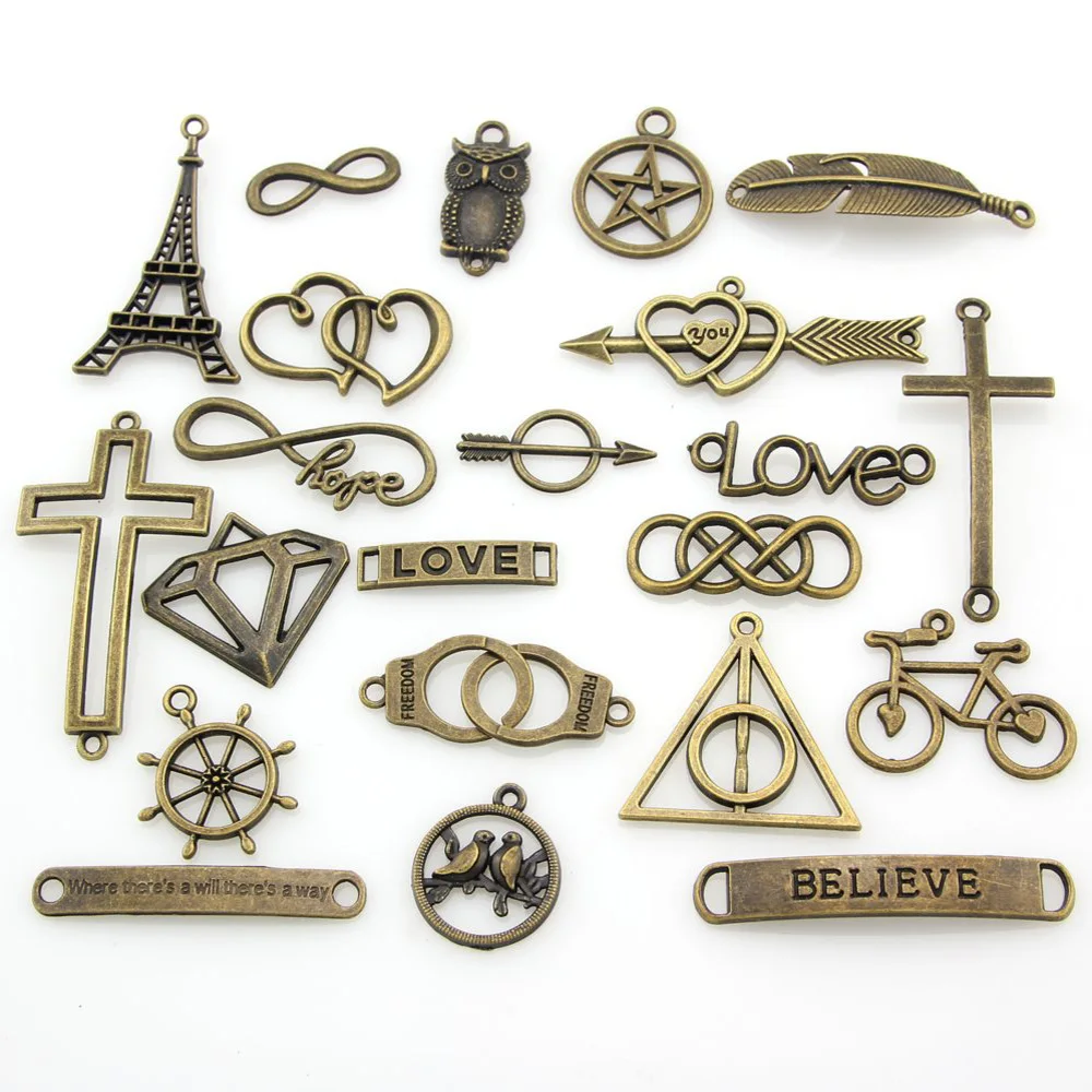 

25Pcs/Lot Wholesale Antique Bronze Color Infinity Heart Love Owl Charms Connector Pendants Jewelry Findings Y51