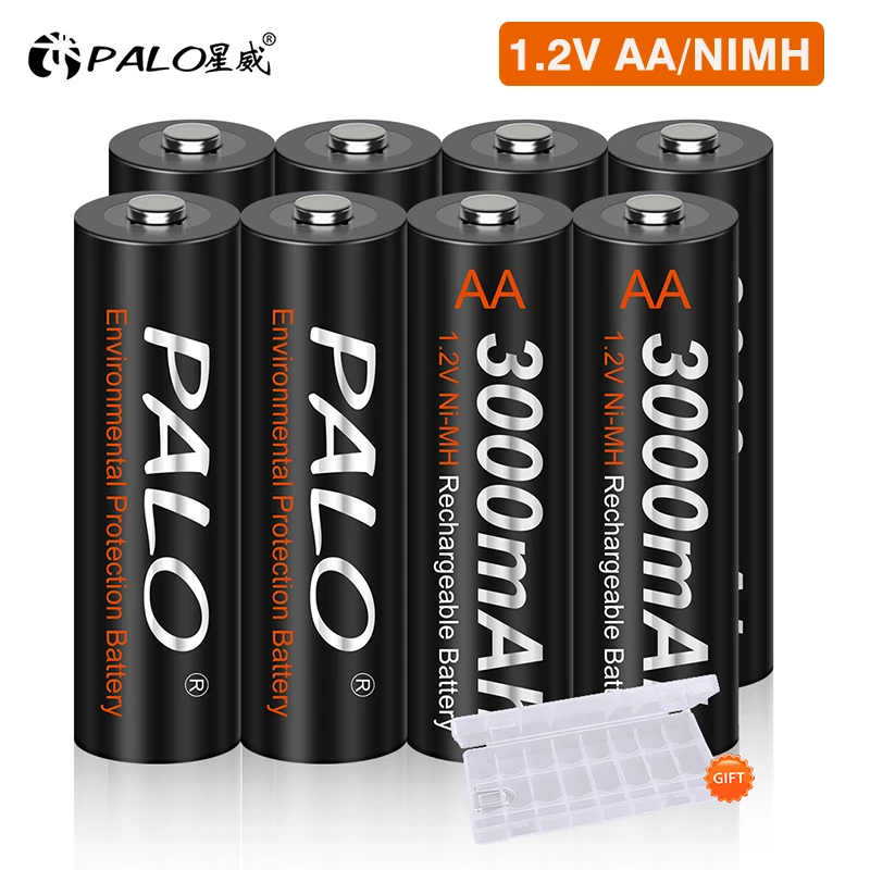 

PALO 4-16PCS AA 1.2V NIMH AA Rechargeable Battery 3000mAh Low Self Discharge AA NI-MH Batteries for Camera Toy Car+Battery Case