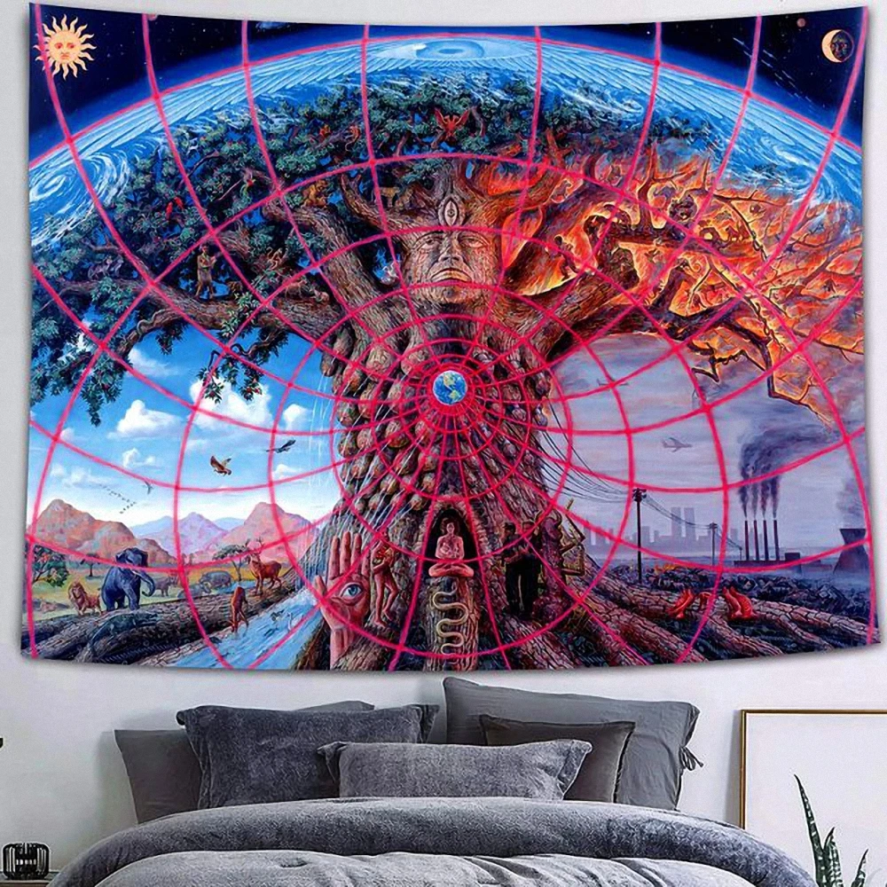 

Vintage Mushroom Forest Castle Tapestry Fairytale Trippy Colorful Butterfly Wall Hanging Tapestry for Home Dorm Fantasy Decor A1