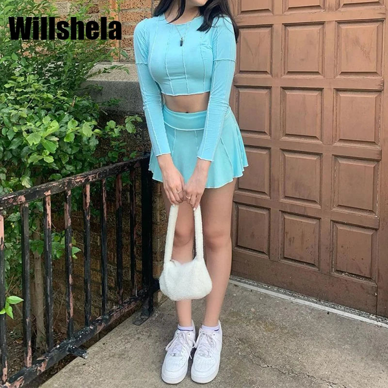 Willshela женский модный комплект из 2 предметов, однотонный облегающий укороченный топ с длинным рукавом и эластичная талия, мини-юбка, шикарны...
Willshela женский модный комплект из 2 предметов, однотонный облегающий укороченный топ с длинным рукавом и эластичная талия, мини-юбка, шикарны...