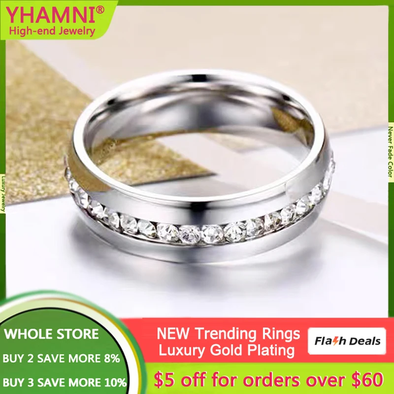 Never Fade 6mm Stainless Steel Gold Color Ring Full Circle Rhinestone Rings For Women Men Unisex Ring Lover Eternal Wedding Band
Never Fade 6mm Stainless Steel Gold Color Ring Full Circle Rhinestone Rings For Women Men Unisex Ring Lover Eternal Wedding Band