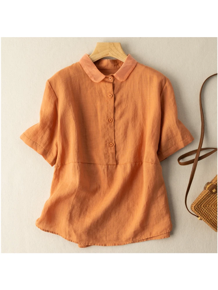 Short-sleeved Pullover Linen Shirt Women's Summer New Literary Retro Hong Kong Style Cotton Linen Solid Top Color T-shirt Female
Short-sleeved Pullover Linen Shirt Women's Summer New Literary Retro Hong Kong Style Cotton Linen Solid Top Color T-shirt Female