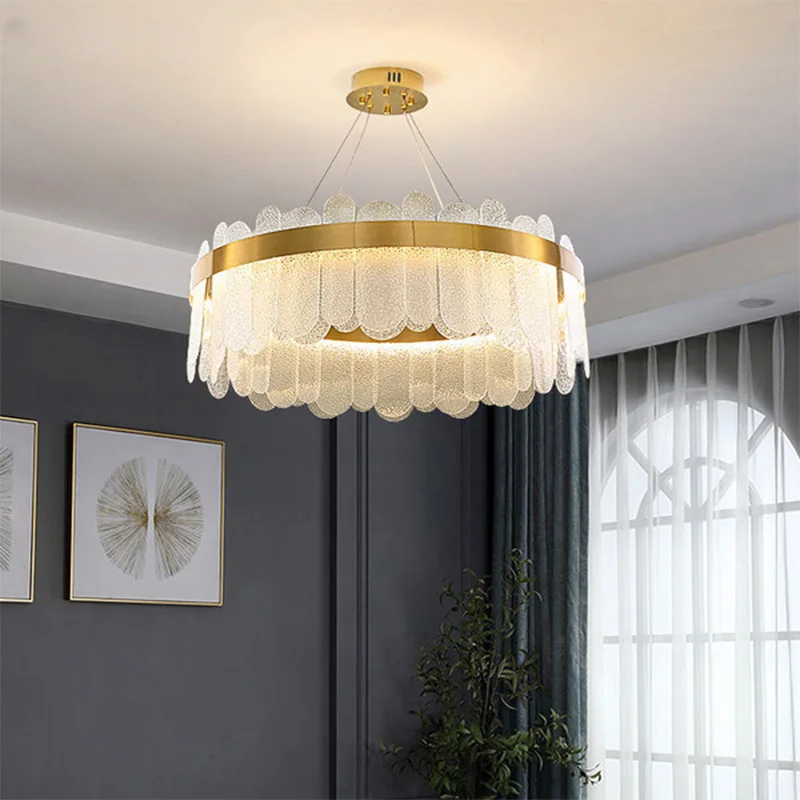 

Light Luxury Room Round Crystal Simple Living Chandelier Post-modern Creative Glass Bedroom Lamp Nordic Fashion Restauran
