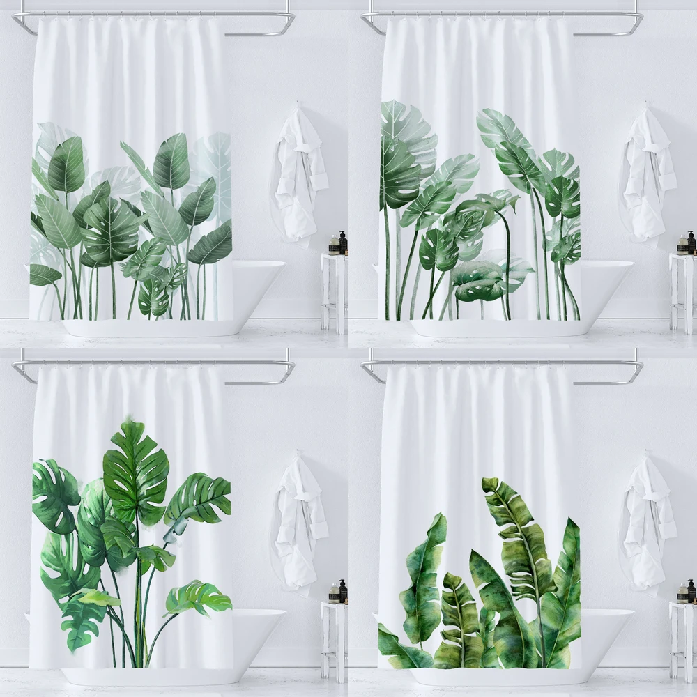 

Штора для душа с 3D рисунком зеленых растений, Листьев, цветов, Современная нордическая простая ткань из полиэстера, домашний декор, занавеска с крючками для ванной комнаты занавеска с крючками