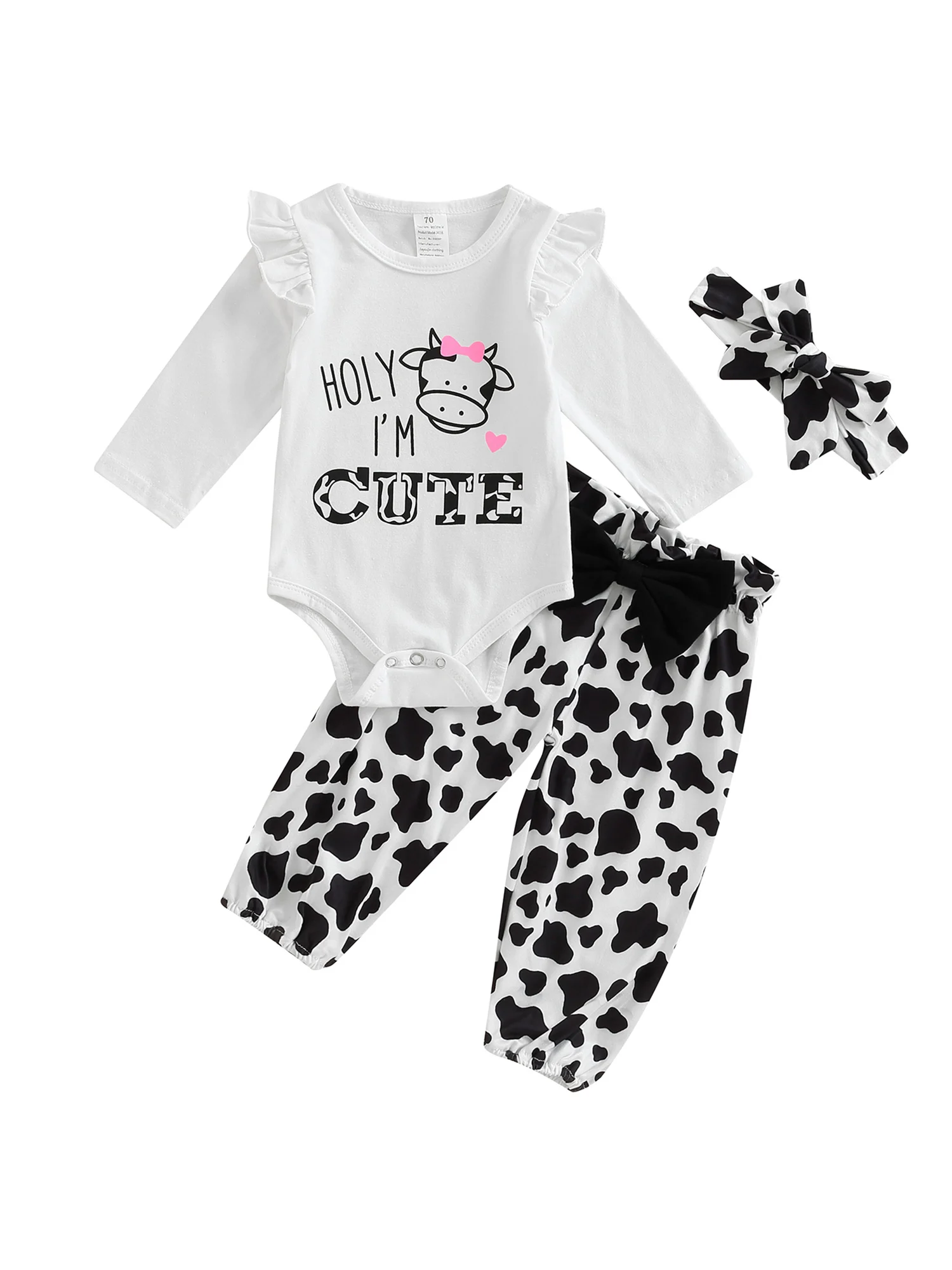 Infant Baby Girl Clothes Ruffle Long Sleeve Romper Tops Cow Print Pants Headband Cute Fall Winter Birthday Outfits 3PCS
Infant Baby Girl Clothes Ruffle Long Sleeve Romper Tops Cow Print Pants Headband Cute Fall Winter Birthday Outfits 3PCS
