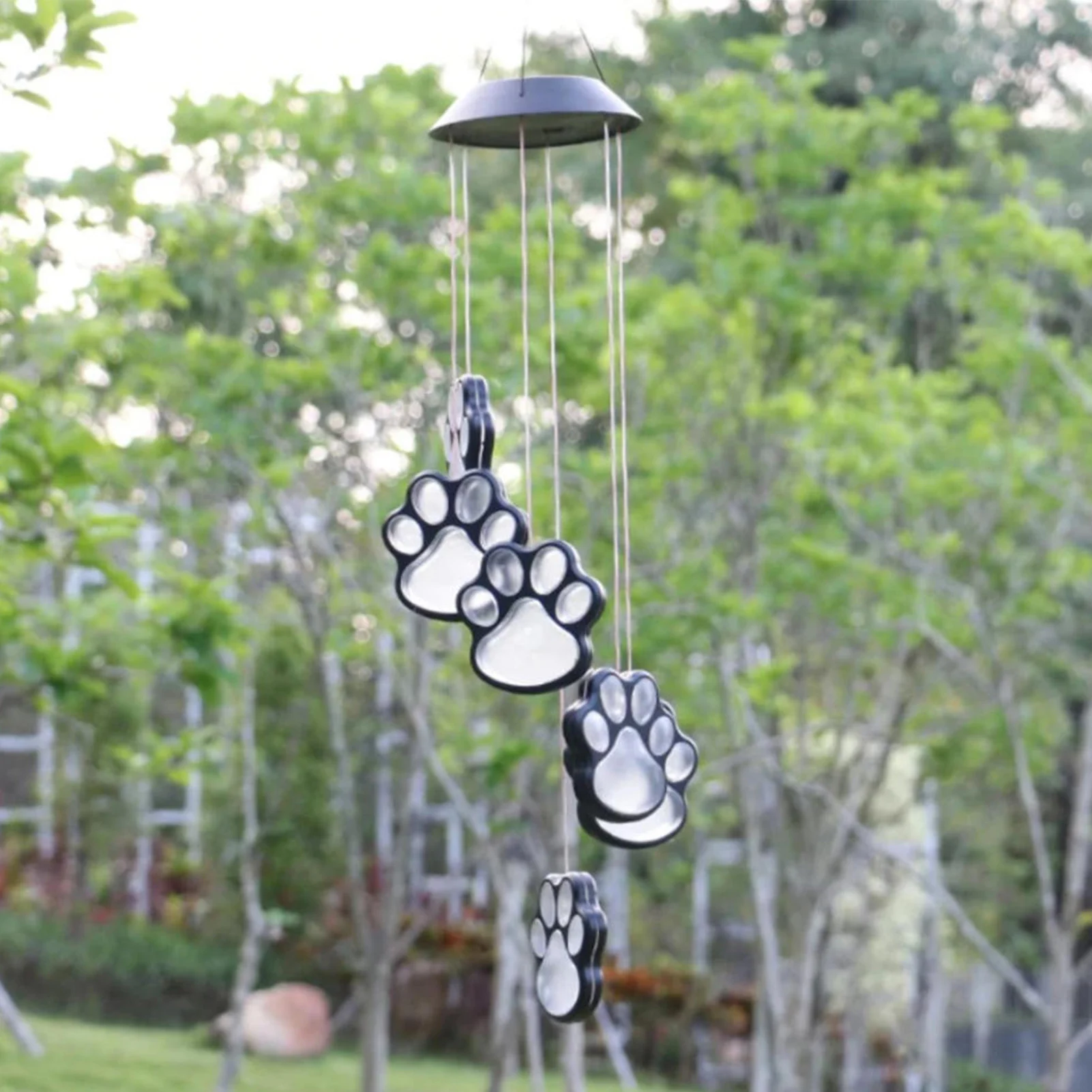 

Pet Pawprint Solar LED Wind Chimes Lights Dogs Cat Six Outdoor Waterproof Color Changing Balcony Yard Patio Decor for Pet Lover