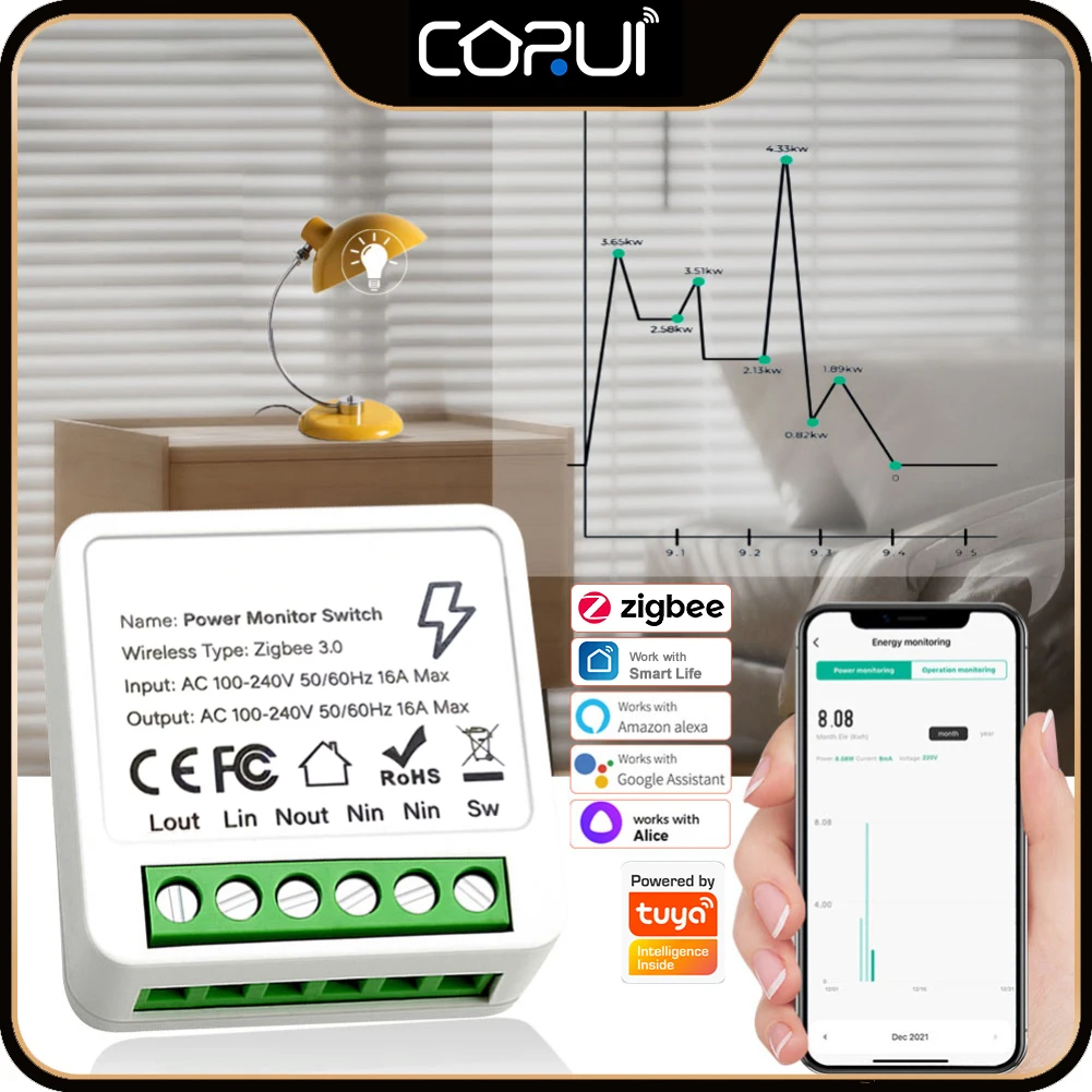 Умный мини-переключатель CoRui Tuya Zigbee, модуль с монитором энергии, таймер 16 А, беспроводной переключатель, совместимый с Alexa Google Home Yande
Умный мини-переключатель CoRui Tuya Zigbee, модуль с монитором энергии, таймер 16 А, беспроводной переключатель, совместимый с Alexa Google Home Yande