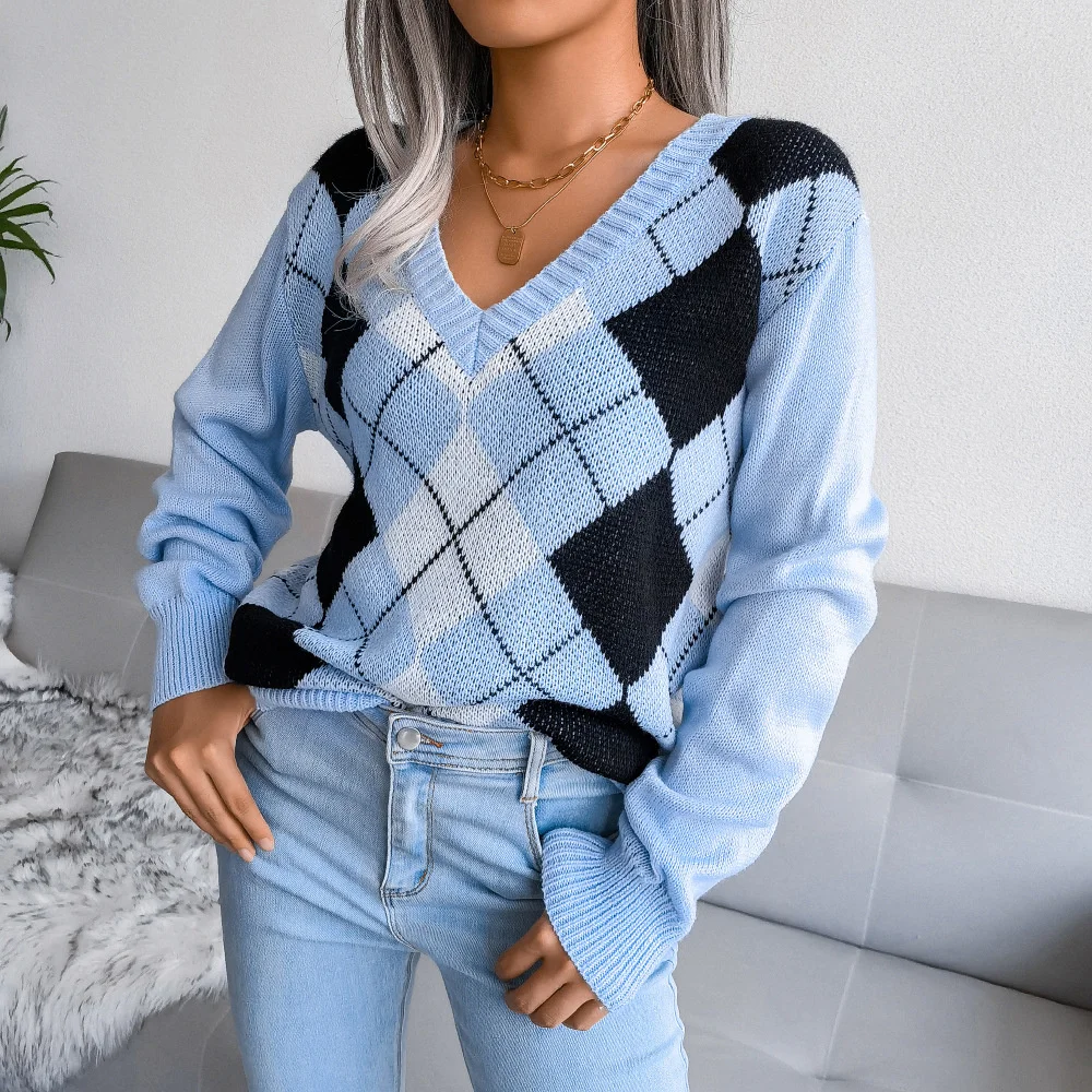 Women 2022 New Autumn Winter Causal V Neck Long Sleeve Diamond Knit Sweater or Ladies ashion All Match Tops
Women 2022 New Autumn Winter Causal V Neck Long Sleeve Diamond Knit Sweater or Ladies ashion All Match Tops
