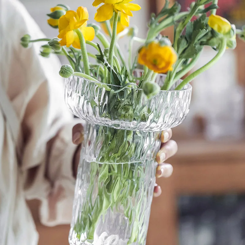 

Стеклянная ваза в стиле Ins, стеклянные прозрачные засушенные цветы для гостиной, аксессуары для украшения дома, цветочные вазы с широким горлом
