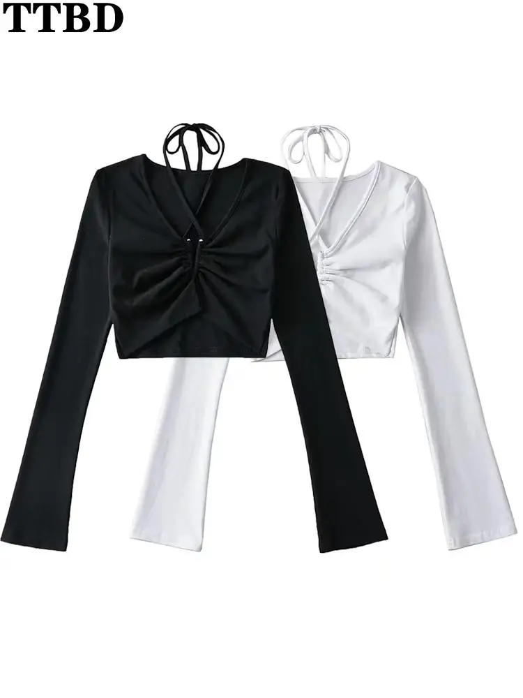 TTBD tshirt Women traf fashion new basic fitted cropped knit halterneck straps t shirt sexy v neck long sleeve female tops
TTBD tshirt Women traf fashion new basic fitted cropped knit halterneck straps t shirt sexy v neck long sleeve female tops