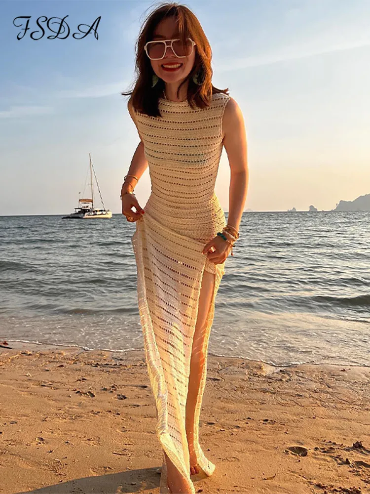 FSDA 2022 Summer Backless Sleeveless Women Dress Knitted Bodycon Beach Dresses Party Maxi Split Sexy Club Casual
FSDA 2022 Summer Backless Sleeveless Women Dress Knitted Bodycon Beach Dresses Party Maxi Split Sexy Club Casual