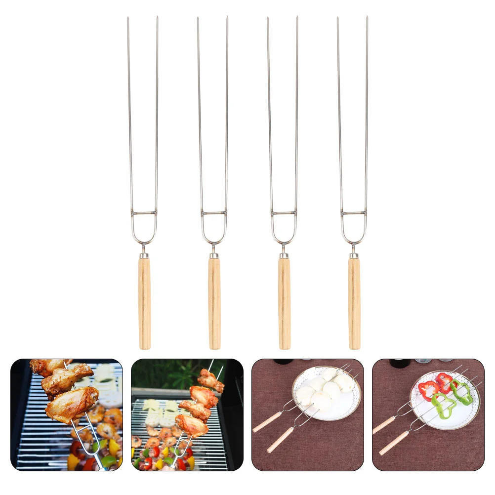 

4pcs Marshmallow Roasting Sticks Wood Stainless Steel Barbecue Skewers Metal Fork Forks Extendable Carving Fork Tools