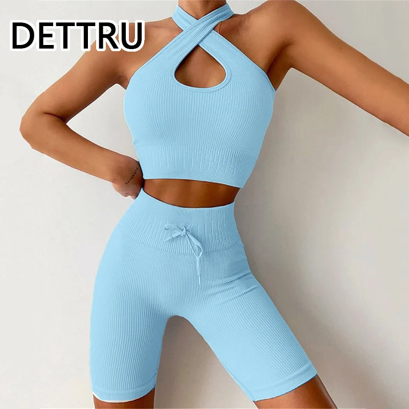 Бесшовный спортивный женский комплект из двух предметов: короткий топ, бюстгальтер, шорты, одежда для тренировок, одежда для фитнеса, сексуа... 
Бесшовный спортивный женский комплект из двух предметов: короткий топ, бюстгальтер, шорты, одежда для тренировок, одежда для фитнеса, сексуа...