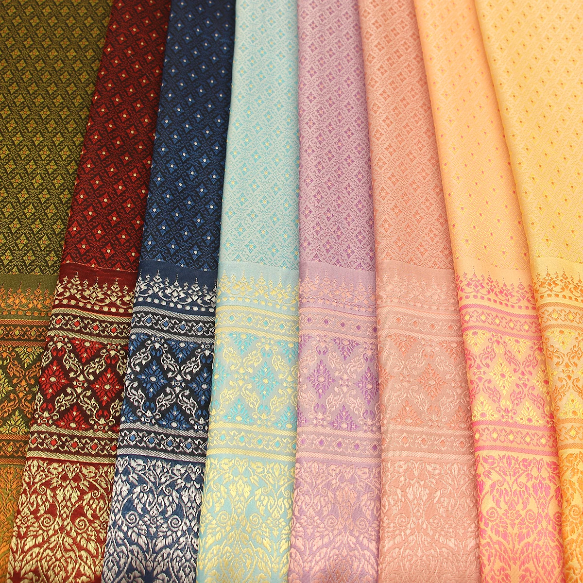 

1yard Ethnic Polyester Brocade Jacquard Embroidery 100cm Wide Woven Satin Fabric DIY Thai Skirt Tube Dress Cloth Saree Textile