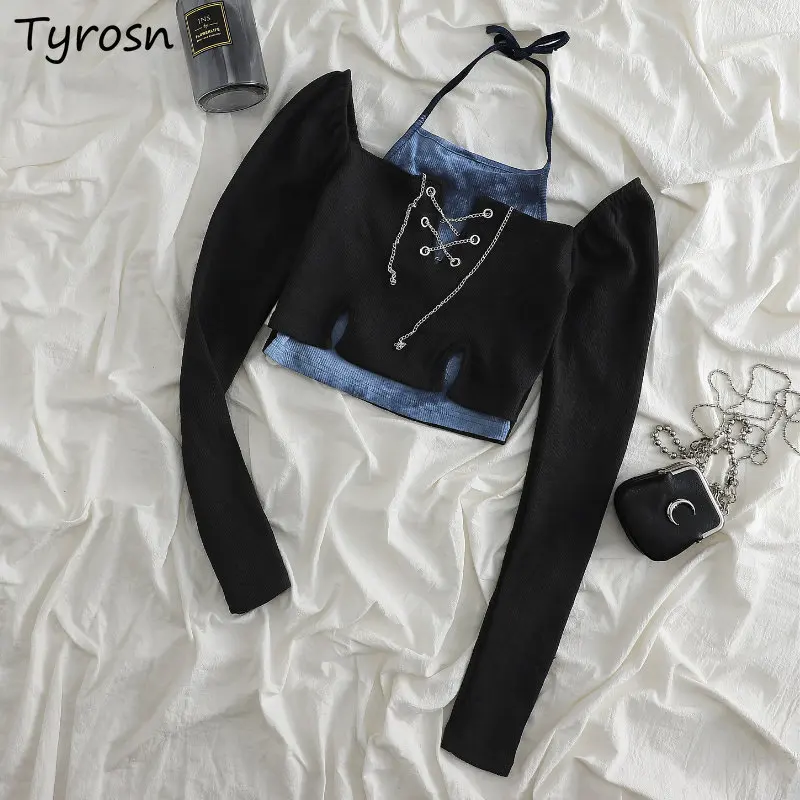 Fake Two Pieces T-shirts Women Design Slim Sexy Personality All-match Stylish Spring Patchwork Korean Style Hot Girls Creativity
Fake Two Pieces T-shirts Women Design Slim Sexy Personality All-match Stylish Spring Patchwork Korean Style Hot Girls Creativity