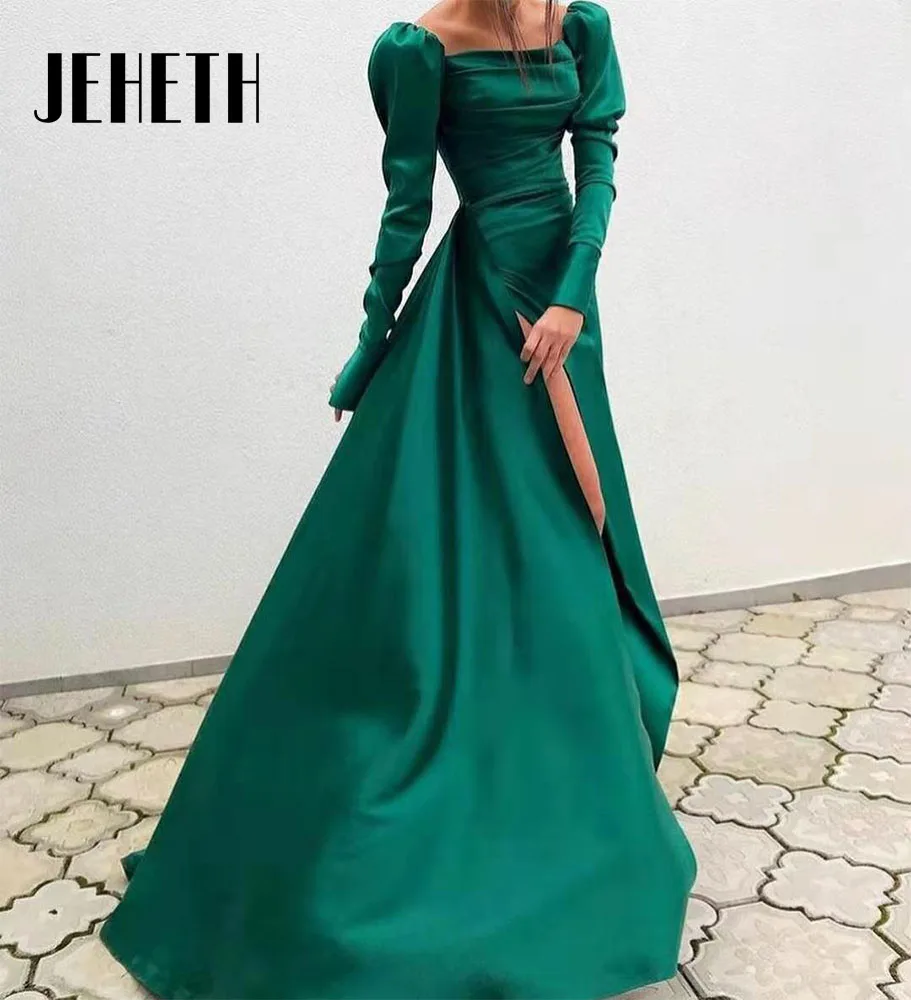 Sexy Long Satin Boat-Neck Mermaid Evening Dresses High Slit Floor Length Backless Green Formal Party Gown Women Custom Made
Sexy Long Satin Boat-Neck Mermaid Evening Dresses High Slit Floor Length Backless Green Formal Party Gown Women Custom Made