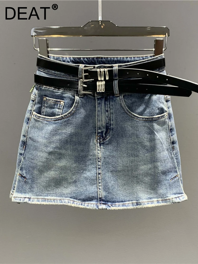 

Женская джинсовая юбка в стиле пэчворк DEAT, однотонная облегающая трапециевидная юбка с высокой талией, двумя карманами и поясом, лето 2023
