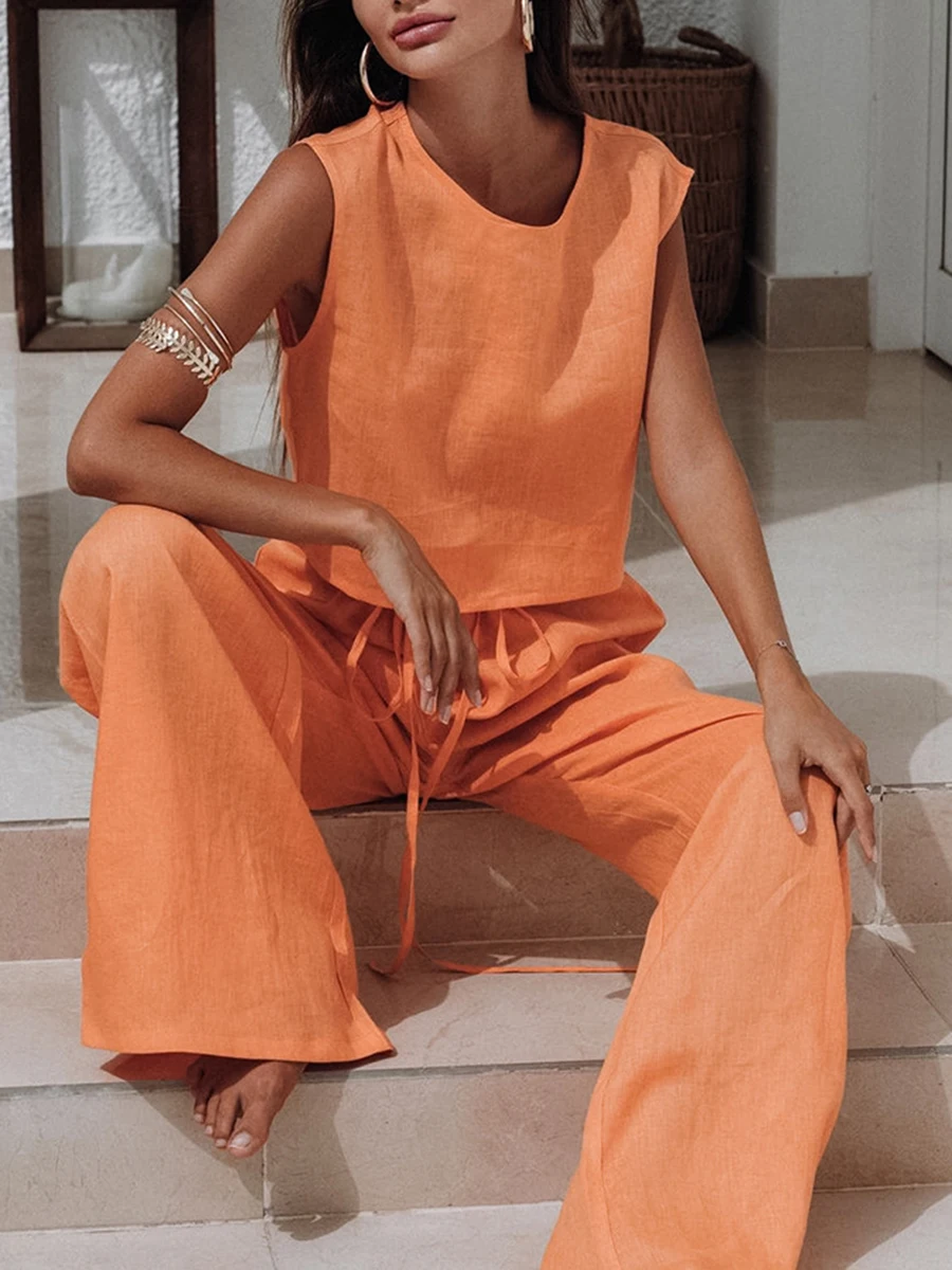 Women's 2 Piece Orange Pajama Set Sleeveless Tank Top and Elastic Wide Leg Pants Loungewear Soft Summer Pajamas
Women's 2 Piece Orange Pajama Set Sleeveless Tank Top and Elastic Wide Leg Pants Loungewear Soft Summer Pajamas