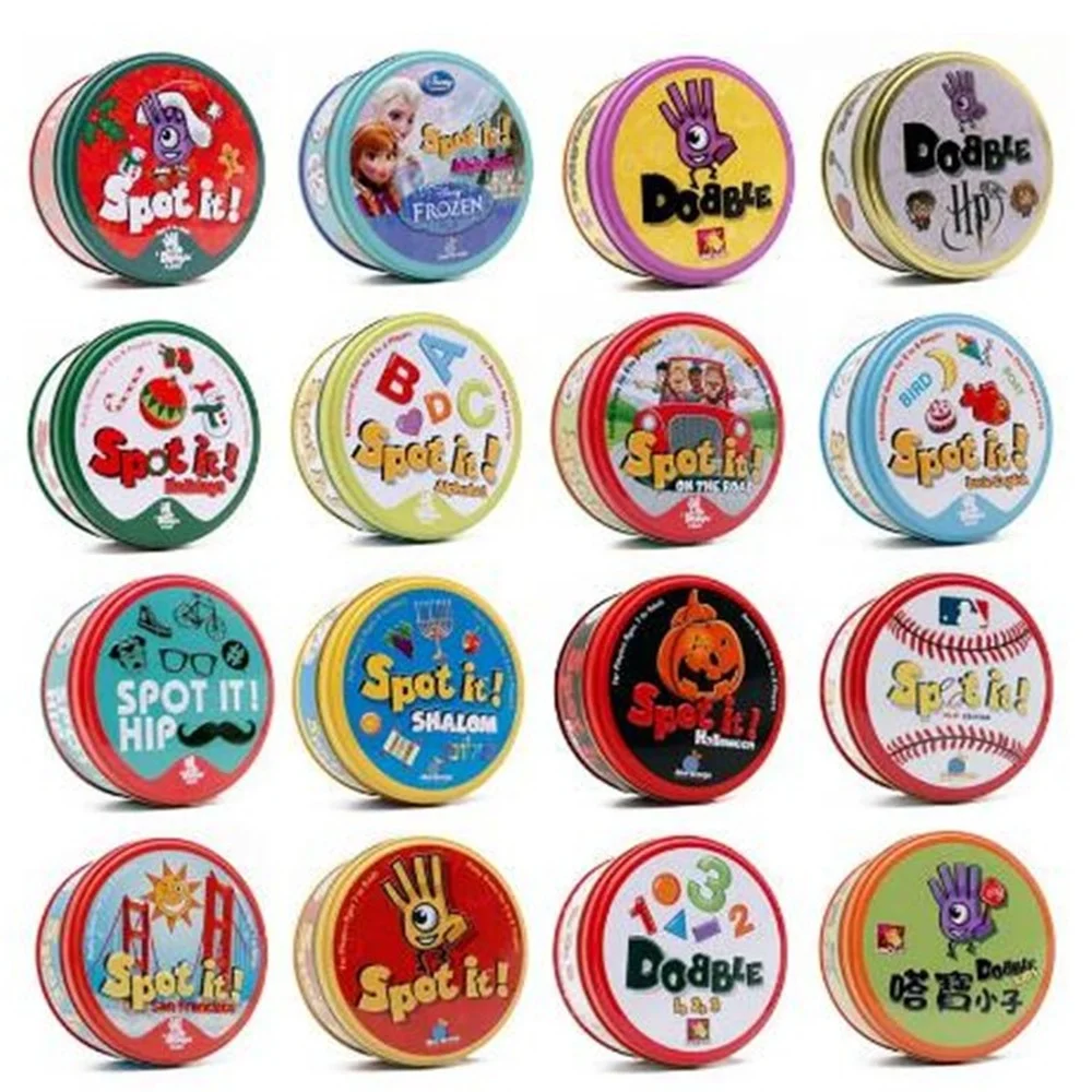 25Styles Spot It Game Dobble Card Game Table Board Game for Dobbles Kid Cards Go Camping Metal Tin Box SHALOM Basic English Toys
25Styles Spot It Game Dobble Card Game Table Board Game for Dobbles Kid Cards Go Camping Metal Tin Box SHALOM Basic English Toys