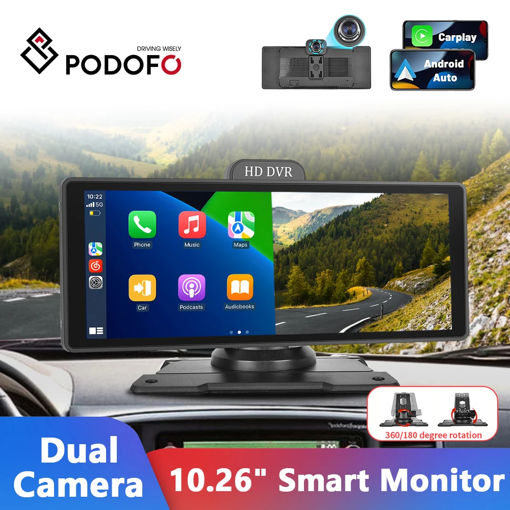 Podofo 10.26" Автомобильное зеркало видеорегистратор Carplay Android Auto монитор заднего вида DVR GPS навигация приборная панель для Nissan Toyota
Podofo 10.26" Автомобильное зеркало видеорегистратор Carplay Android Auto монитор заднего вида DVR GPS навигация приборная панель для Nissan Toyota
