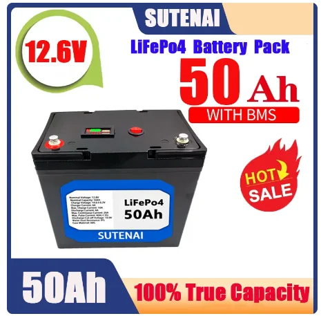 Batería de fosfato de hierro y litio LiFePO4 de 12V 50Ah, batería BMS integrada para sistema de energía Solar
Batería de fosfato de hierro y litio LiFePO4 de 12V 50Ah, batería BMS integrada para sistema de energía Solar