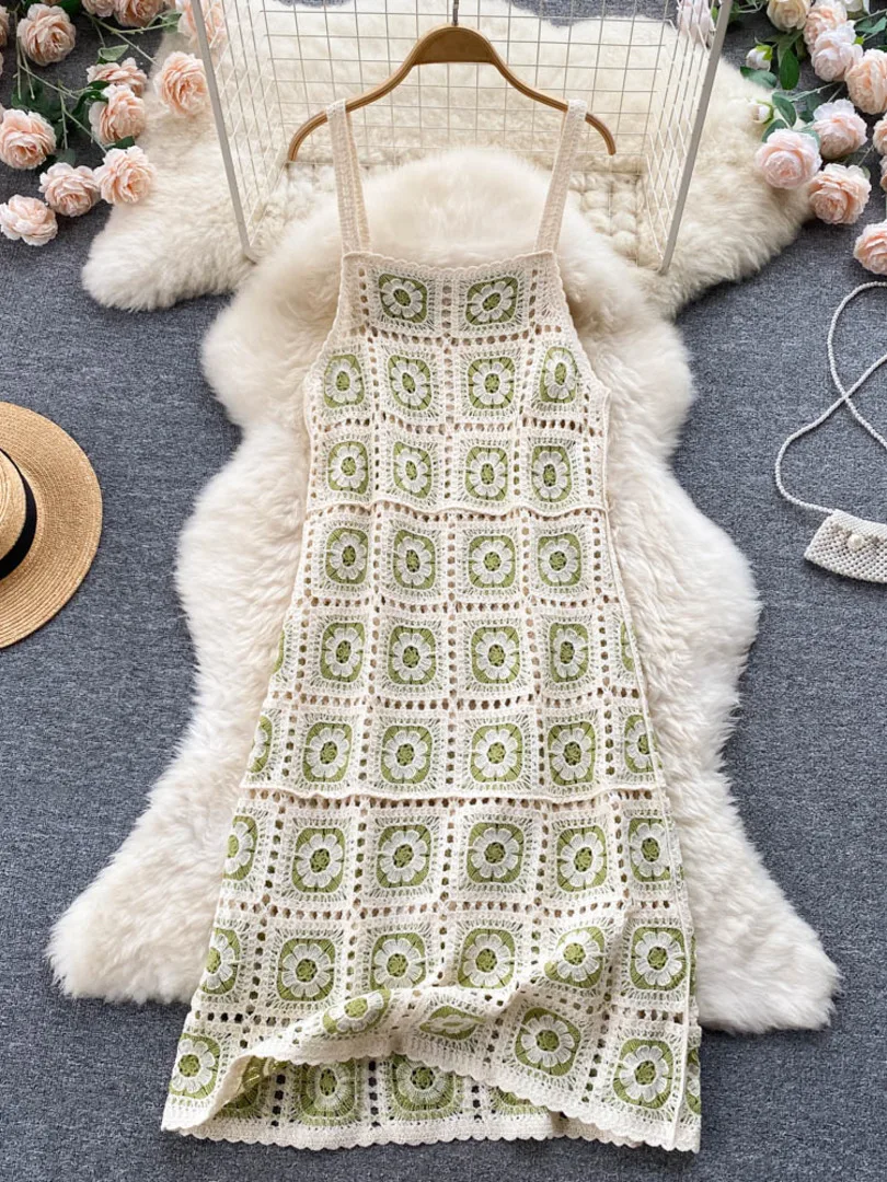 Длинное платье Foamlina в пляжном стиле, женская модная летняя накидка на тонких бретельках без рукавов, с цветочным узором, вязаное крючком, кр... 
Длинное платье Foamlina в пляжном стиле, женская модная летняя накидка на тонких бретельках без рукавов, с цветочным узором, вязаное крючком, кр...