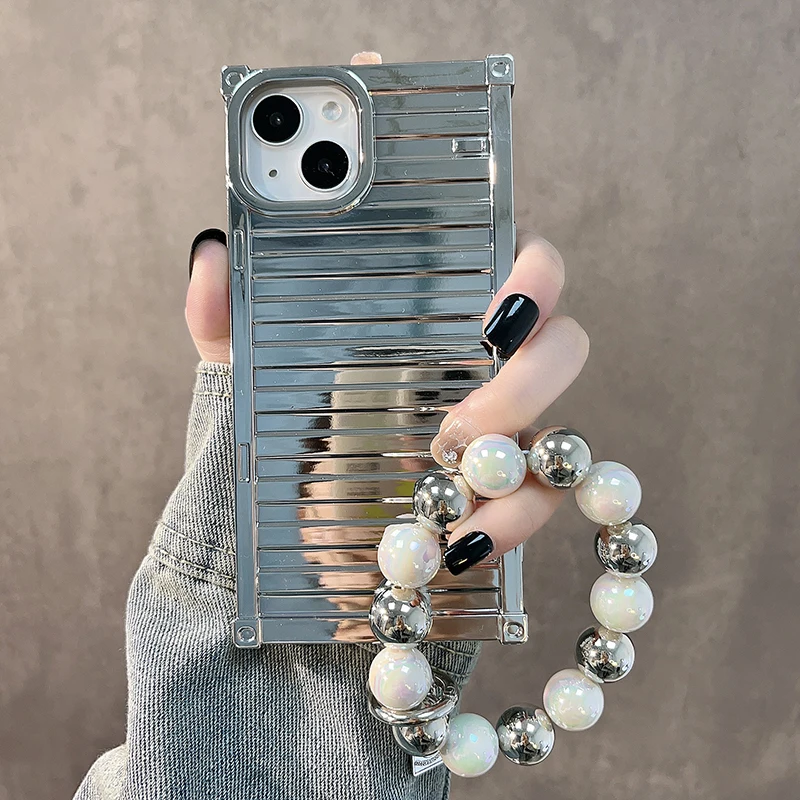 Luxury Silver Beaded Wristband Chain Phone Case For IPhone 14Plus 13 12 11 Pro Max Square Suitcase Container Bracelet Soft Cover
Luxury Silver Beaded Wristband Chain Phone Case For IPhone 14Plus 13 12 11 Pro Max Square Suitcase Container Bracelet Soft Cover