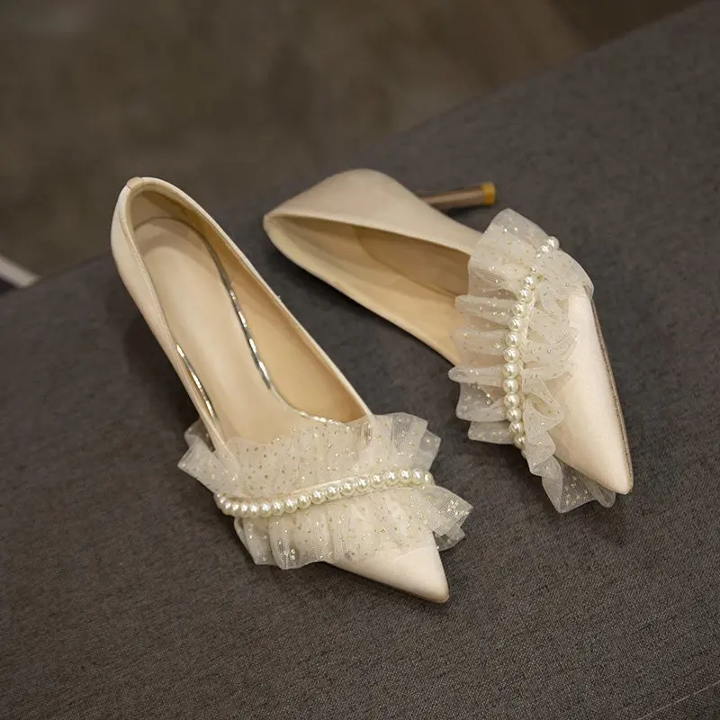 High Heels Women Shoes for Wedding Party Elegant Ladies 2022 Summer Pointed Toe Dress Shoes Fake Pearl Mesh Shoe Black Champagne
High Heels Women Shoes for Wedding Party Elegant Ladies 2022 Summer Pointed Toe Dress Shoes Fake Pearl Mesh Shoe Black Champagne