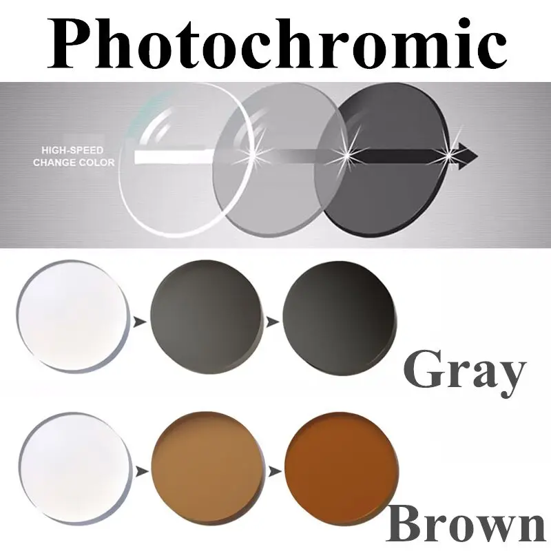 

Photochromic Gray Brown 1.56 1.61 1.67 1.74 Index Aspherical Prescription Lenses Single Focal Resin Myopia Hyperopia Lens 2PCS