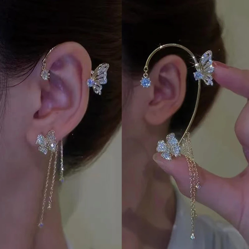 Korean Sparkling Zircon Flower Butterfly Ear Cuff Without Piercing Tassel Clip Earrings for Women Simple Ear Clip Fine Jewelry
Korean Sparkling Zircon Flower Butterfly Ear Cuff Without Piercing Tassel Clip Earrings for Women Simple Ear Clip Fine Jewelry