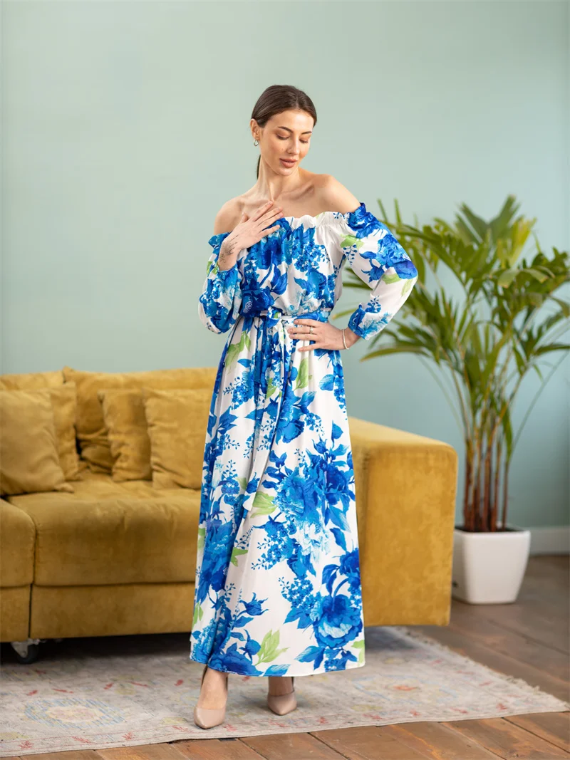 Blue Black White Rose Floral Chiffon Slit Summer Beach Long Dress Long Sleeve Elegant Boho Bandage Sexy Maxi Dresses For Women
Blue Black White Rose Floral Chiffon Slit Summer Beach Long Dress Long Sleeve Elegant Boho Bandage Sexy Maxi Dresses For Women