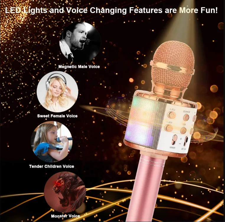 Handheld Portable Wireless Bluetooth Microphone Speaker Home KTV Player with Dancing LED Lights Record Function for Kids
Handheld Portable Wireless Bluetooth Microphone Speaker Home KTV Player with Dancing LED Lights Record Function for Kids