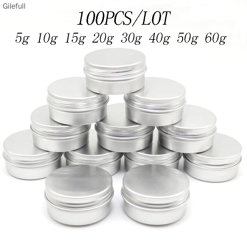 

100PCS 5g 10g 15g 20g 30g 40g 50g 60g Aluminum Tin Jars Metal 50ml Empty Cosmetic Face Care Eye Cream Lip Balm Gloss Packaging
